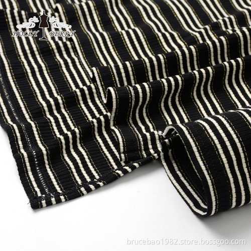 New Autumn Black White Stripe Crewneck Ladies' Blouses